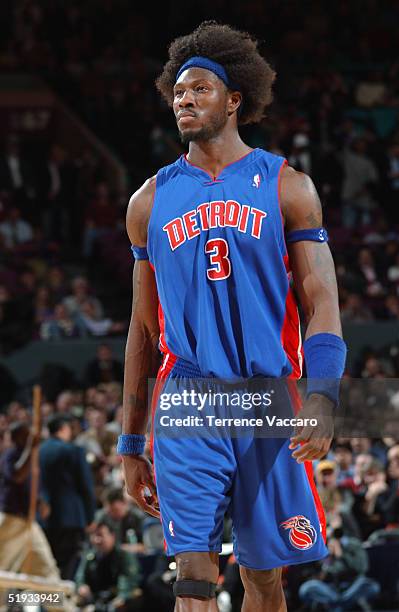 Ben Wallace of the Detroit Pistons walks on the court during the game against the New York Knicks on December 15, 2004 at Madison Square Garden in...