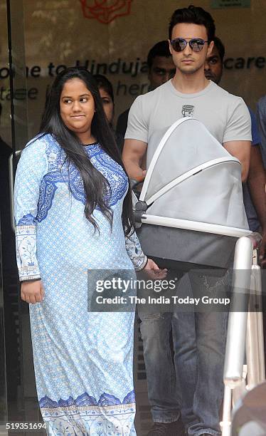 Arpita Khan and Aayush Sharma during the Discharge From Hinduja Hospital in Mumbai.