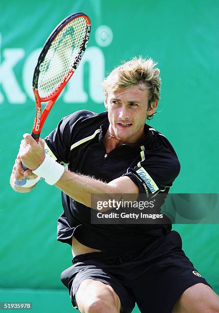 Juan Carlos Ferrero of Spain in action during his match against Jan Hernych of the Czech Republic during the Heineken Open at the ASB Tennis Centre...