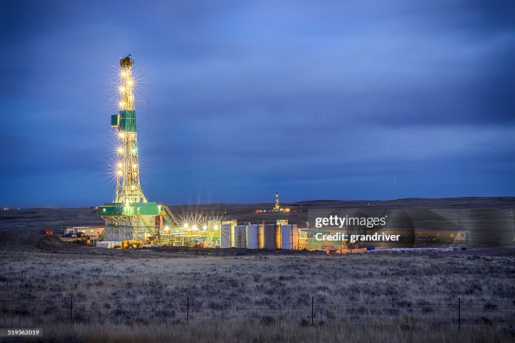 Drilling Fracking Rig at Night