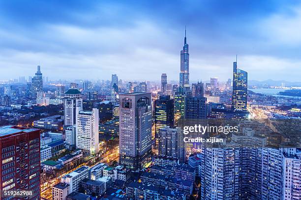 nanjing skyline at night - jiangsu province stock pictures, royalty-free photos & images