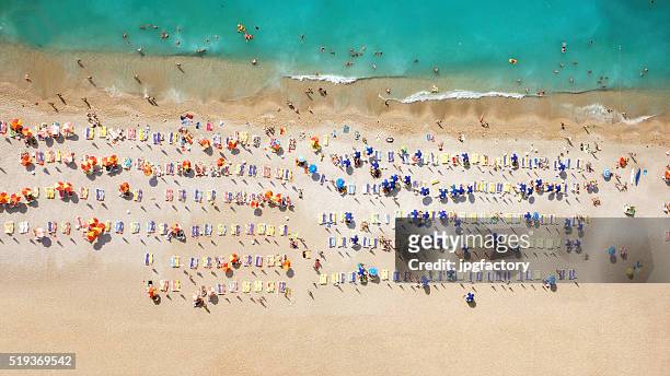 aerial look of a beach - aerial beach view sunbathers stock pictures, royalty-free photos & images