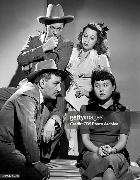 Radio's I Love A Mystery. Clockwise from bottom left: Michael Raffetto as Jack Packard of A-1 Detective Agency, Barbara Jean Wong , Gloria Blondell ,...