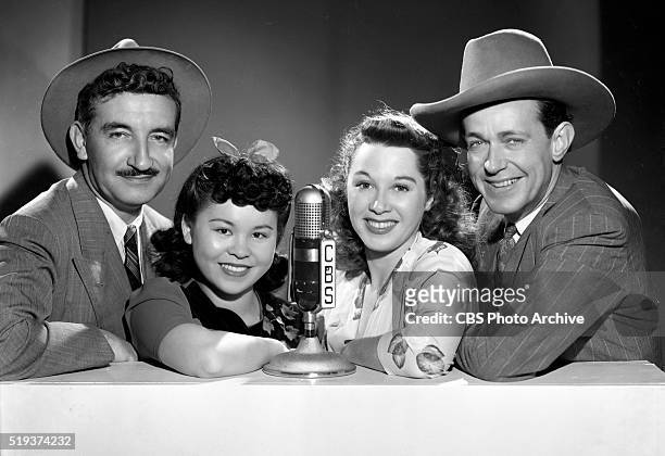 Radio's I Love A Mystery. From left to right: Michael Raffetto as Jack Packard of A-1 Detective Agency, Barbara Jean Wong , Gloria Blondell , and...