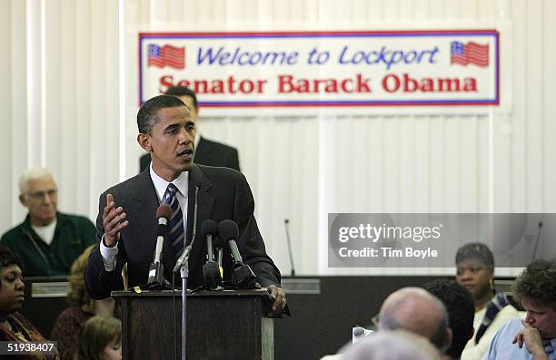 Senator Barack Obama speaks during a Will County Town Hall Meeting January 11, 2005 in Lockport, Illinois.