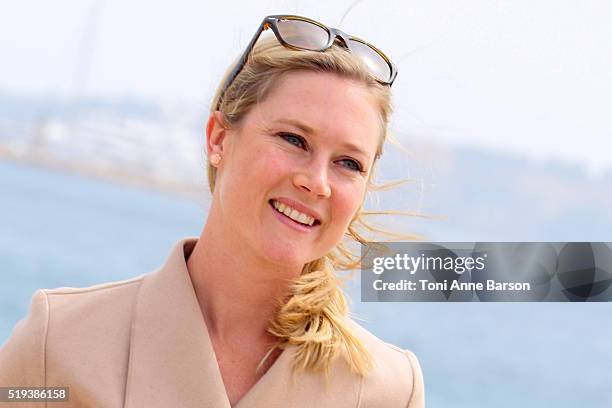Sarah Graham attends Photocall during MIPTV 2016 on April 5, 2016 in Cannes, France.
