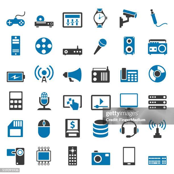 electronic device icon set - phone flash light stock illustrations