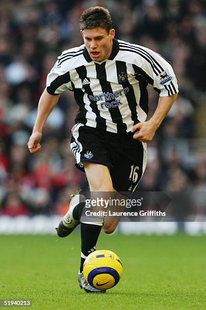 James Milner of Newcastle United in action during the FA Barclays Premiership match between Liverpool and Newcastle United at Anfield on December 19,...