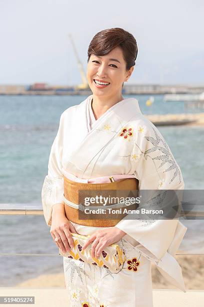 Reiko Takashima attends "Moribito : Guardian Of The Spirit"photocall as part of MIPTV 2016 on April 5, 2016 in Cannes, France.