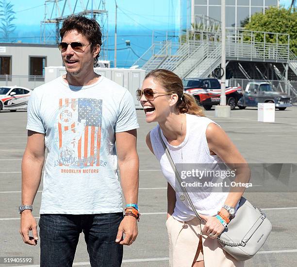 Actor Michael Trucco and actress Tricia Helfer at the 42nd Toyota Grand Prix Of Long Beach - Press Day on April 5, 2016 in Long Beach, California.