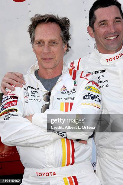 Actor William Fichtner and stock car racer Max Papis at the 42nd Toyota Grand Prix Of Long Beach - Press Day on April 5, 2016 in Long Beach,...