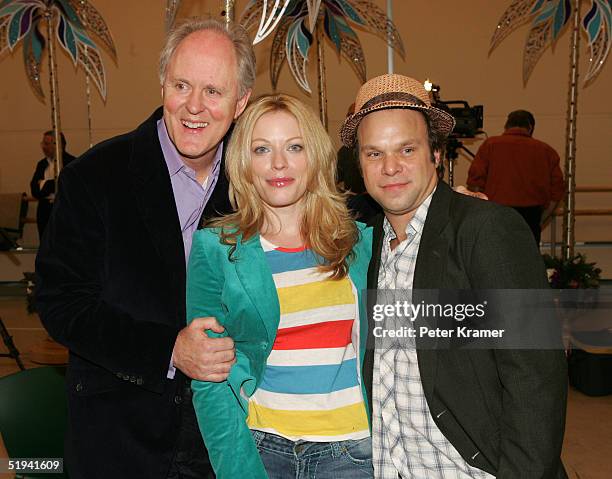 Actors Norbert Leo Butz Sherie Rene Scott and John Lithgow rehearse scenes from their new musical "Dirty Rotten Scoundrels" which will preview on...