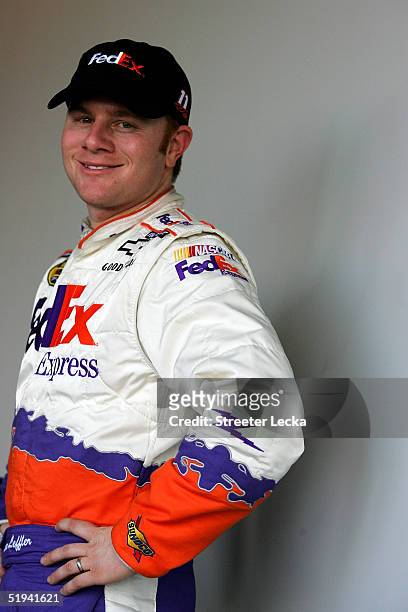 Jason Leffler, driver of the FedEx Chevrolet, poses during Nascar Nextel Cup testing, on January 12, 2005 at Daytona International Speedway in...