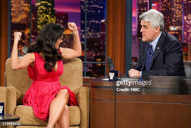 Episode 3098-- Pictured: Actress Salma Hayek during an interview with host Jay Leno on March 2, 2006 --