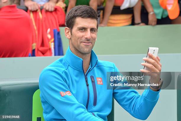 Novak Djokovic at Miami Open at Crandon Park Tennis Center on April 3, 2016 in Key Biscayne, Florida.