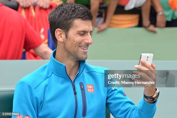 Novak Djokovic at Miami Open at Crandon Park Tennis Center on April 3, 2016 in Key Biscayne, Florida.