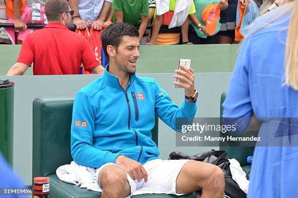 Novak Djokovic at Miami Open at Crandon Park Tennis Center on April 3, 2016 in Key Biscayne, Florida.