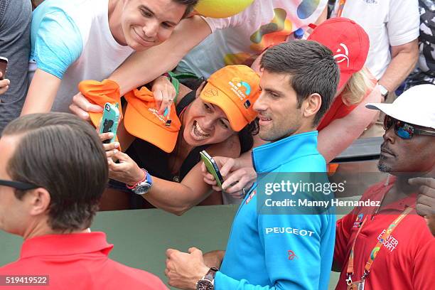 Novak Djokovic with fans at Miami Open at Crandon Park Tennis Center on April 3, 2016 in Key Biscayne, Florida.