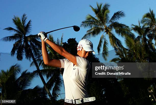 Michelle Wie tees off during the Pro-Am of the Sony Open at the Waialae Country Club on January 12, 2005 in Honolulu, Hawaii.