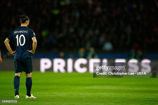 Zlatan Ibrahimovic of PSG during the UEFA Champions League Quarter Final First Leg match between Paris Saint-Germain and Manchester City at Parc des...