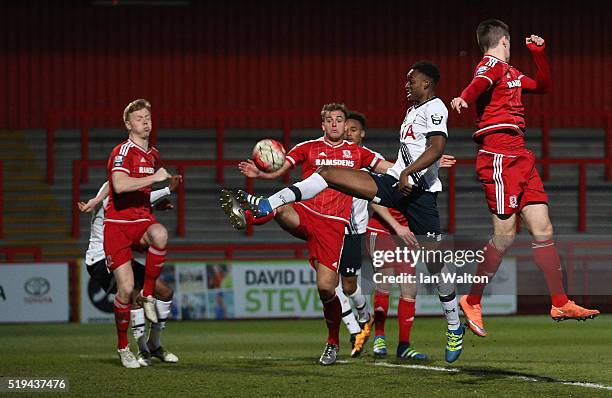 Christian Maghoma of Tottenham Hotspur in action during the Barclays U21 Premier League match between Tottenham Hotspur and Middlesbrough at The...