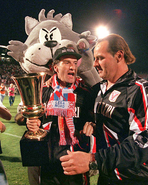 Head coach Vicenza Francesco Guidolin celebrates at the end of the Italy Cup Final match between Vicenza and Napoli