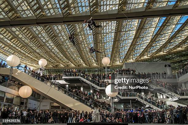 Official opening of the Chatelet les Halles Canopy with several urban perfomance imagined by the French choreographer Benjamin MILLEPIED in Paris,...