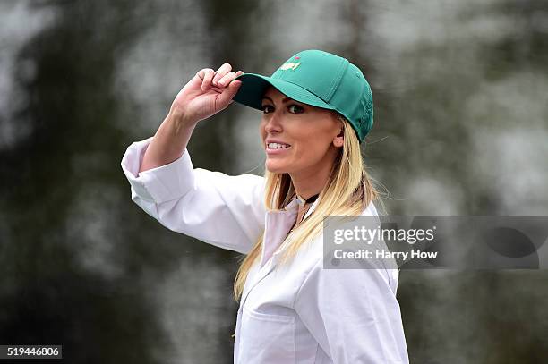 Paulina Gretzky, the girlfriend of Dustin Johnson of the United States attends the Par 3 Contest prior to the start of the 2016 Masters Tournament at...