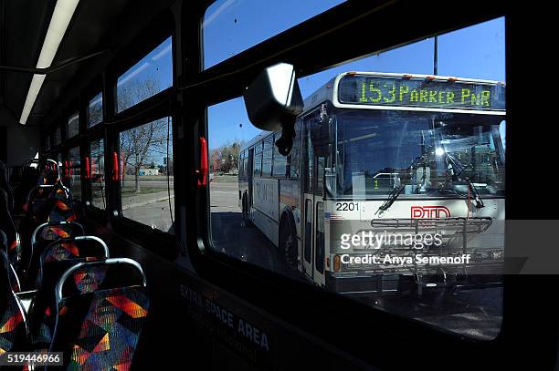 The 153 bus pulls into the Parker Park-n-Ride on April 1 in Parker, Colorado. RTD is opening the all day, local bus route 483 at the end of April to...