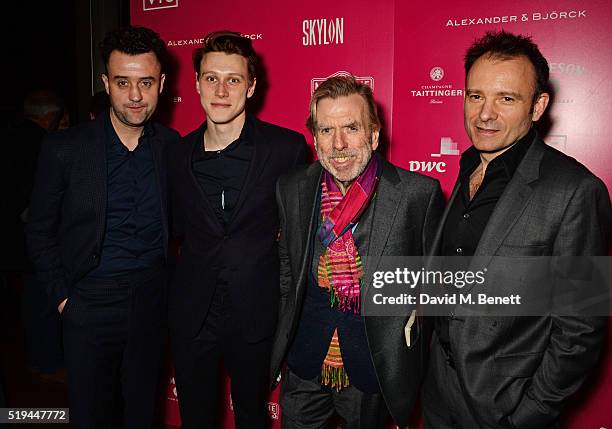 Cast members Daniel Mays, George MacKay, Timothy Spall and director Matthew Warchus attend the press night after party of "The Caretaker" at Skylon...