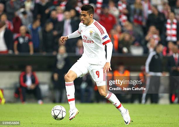 Raul Jimenez of Benfica in action during the UEFA Champions League quarter final first leg match between FC Bayern Muenchen and SL Benfica Lisbon at...