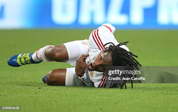 Renato Sanches of Benfica reacts during the UEFA Champions League quarter final first leg match between FC Bayern Muenchen and SL Benfica Lisbon at...