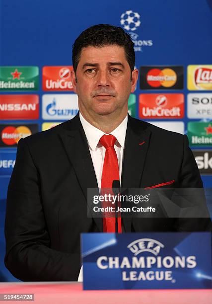 Coach of Benfica Rui Vitoria answers to the media during the press conference following the UEFA Champions League quarter final first leg match...