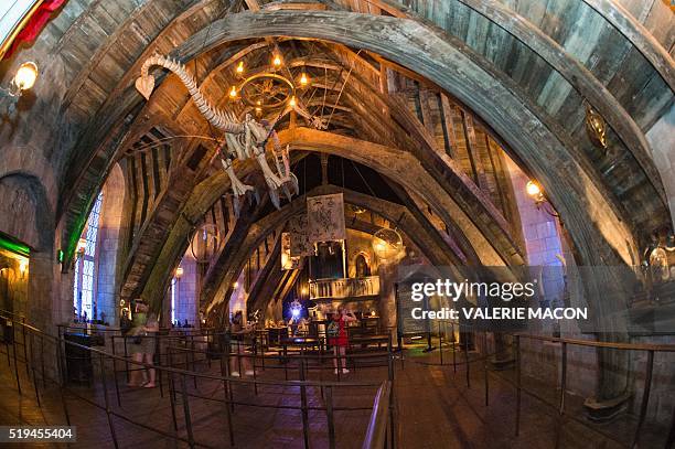 An interior view of Hogwarts is seen during the 'Wizarding World of Harry Potter Opening' press preview at Universal Studios Hollywood in Studio...