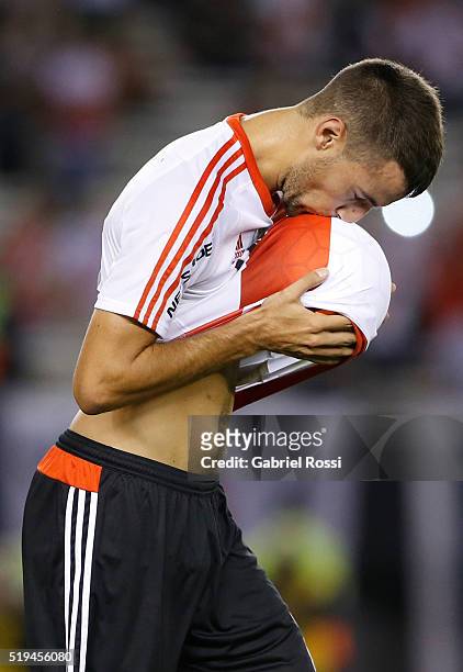 Emanuel Mammana of River Plate celebrates after scoring the fourth goal of his team during a match between River Plate and The Strongest as part of...