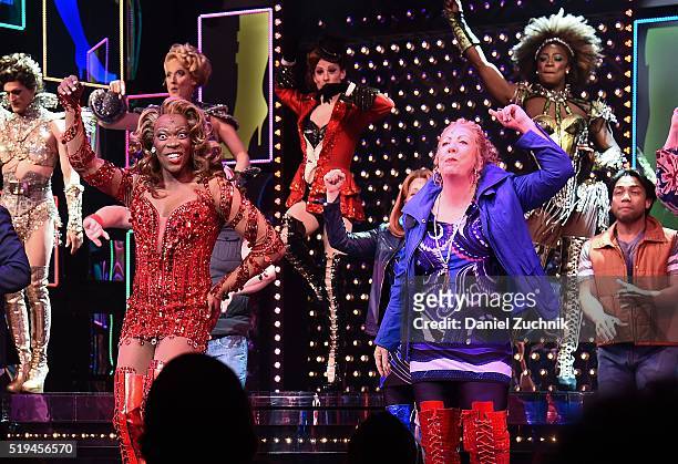 Alan Mingo Jr. And cast perform during the curtain call of Kinky Boots at Al Hirschfeld Theatre on April 6, 2016 in New York City.