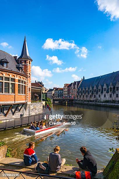 view on graslei, ghent - ghent belgium stock pictures, royalty-free photos & images