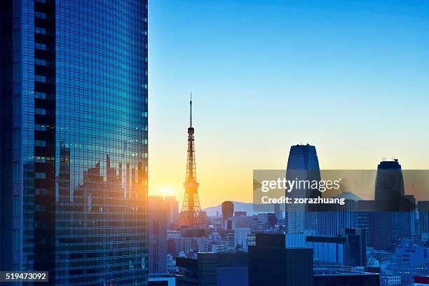 tokyo tower and skyscraper - minato stock pictures, royalty-free photos & images