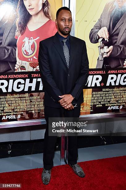 Actor RZA attends the "Mr. Right" New York premiere at AMC Lincoln Square Theater on April 6, 2016 in New York City.