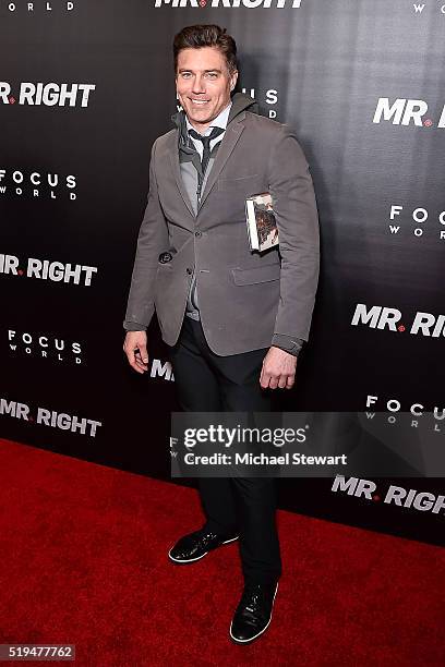 Actor Anson Mount attends the "Mr. Right" New York premiere at AMC Lincoln Square Theater on April 6, 2016 in New York City.