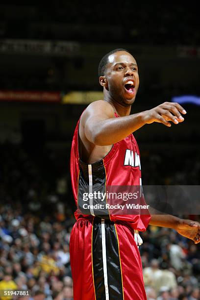 Damon Jones of the Miami Heat reacts against the Golden State Warriors at the Arena in Oakland, California. NOTE TO USER: User expressly acknowledges...