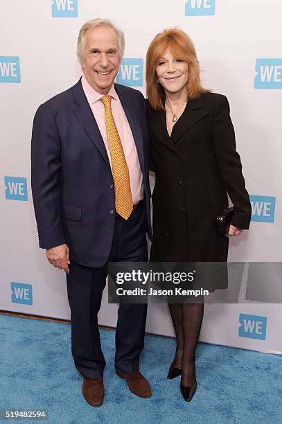 Actor Henry Winkler and Stacey Weitzman attend the WE Day Celebration Dinner at The Beverly Hilton Hotel on April 6, 2016 in Beverly Hills,...
