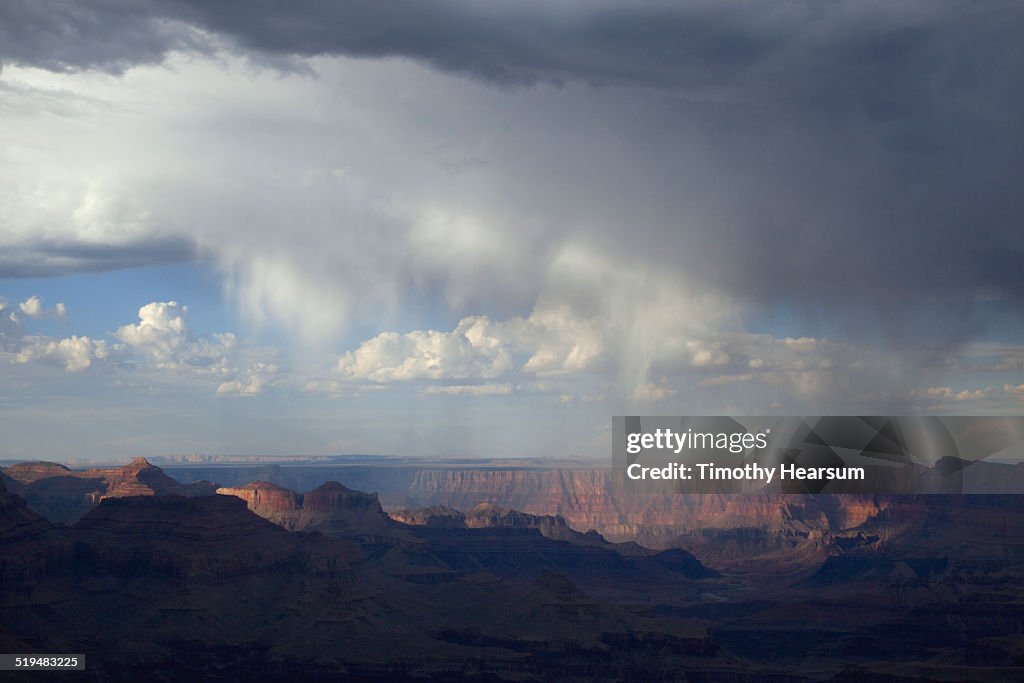 View of rain in the Grand Canyon, South Rim