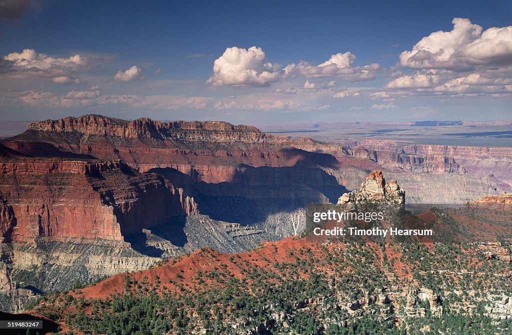 View of Grand Canyon, North Rim w/clouds, blue sky