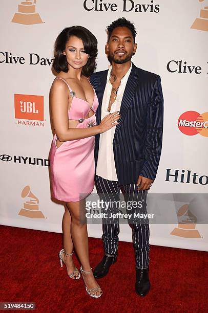 Actress Nazanin Mandi and recording artist Miguel attend the 2016 Pre-GRAMMY Gala and Salute to Industry Icons honoring Irving Azoff at The Beverly...