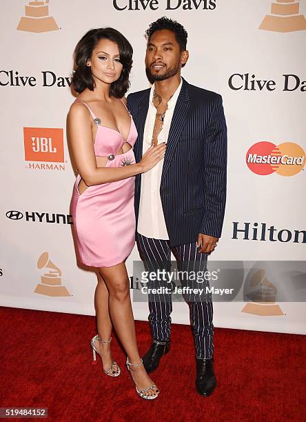 Actress Nazanin Mandi and recording artist Miguel attend the 2016 Pre-GRAMMY Gala and Salute to Industry Icons honoring Irving Azoff at The Beverly...