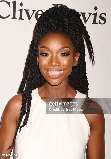 Recording artist/actress Brandy attends the 2016 Pre-GRAMMY Gala and Salute to Industry Icons honoring Irving Azoff at The Beverly Hilton Hotel on...