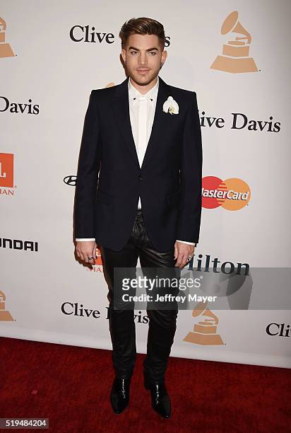 Recording artist Adam Lambert attends the 2016 Pre-GRAMMY Gala and Salute to Industry Icons honoring Irving Azoff at The Beverly Hilton Hotel on...