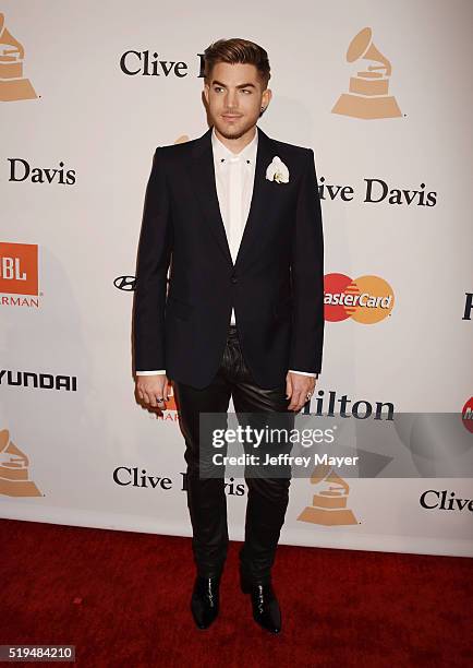 Recording artist Adam Lambert attends the 2016 Pre-GRAMMY Gala and Salute to Industry Icons honoring Irving Azoff at The Beverly Hilton Hotel on...