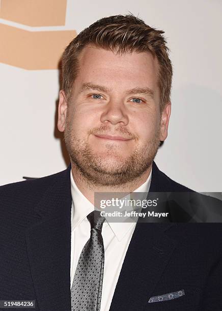 Personality James Corden attends the 2016 Pre-GRAMMY Gala and Salute to Industry Icons honoring Irving Azoff at The Beverly Hilton Hotel on February...